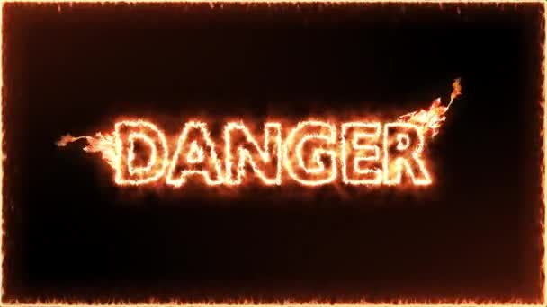 Word danger on fire over black background — Stock Video