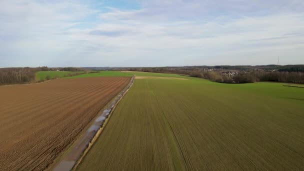 Una visión real del campo agrícola contra el cielo nublado — Vídeos de Stock