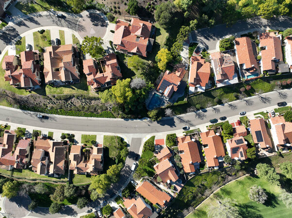 Aerial view middle class neighborhood in South California, USA