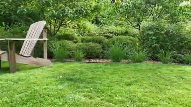 Wood Chairs Green Grass English Garden — Vídeo de Stock