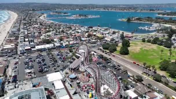 Aerial View Belmont Park Amusement Park Built 1925 Mission Beach — Stock Video