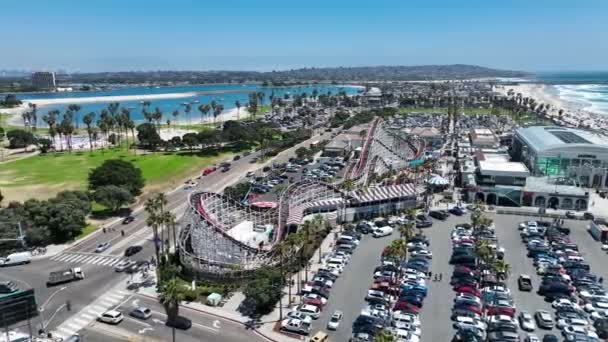 Aerial View Belmont Park Amusement Park Built 1925 Mission Beach — Stock Video