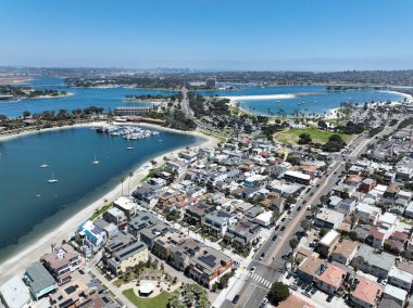 Aerial view of Mission Bay and beach in San Diego, California. USA. Famous tourist destination