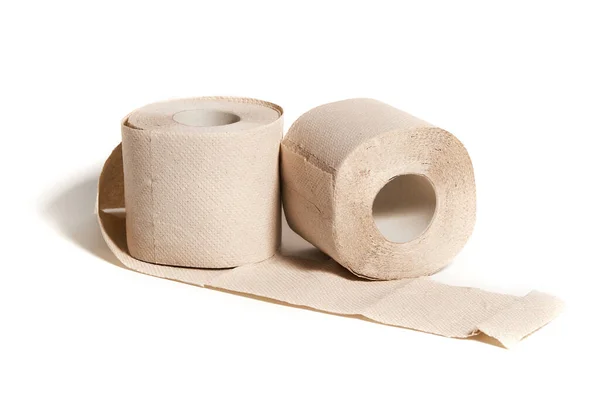 Rolls Beige Toilet Paper Isolated White Background Hygiene Concept — Stok fotoğraf