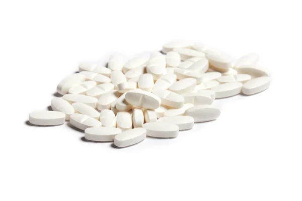 White Pills White Background Health Care Concept — Zdjęcie stockowe