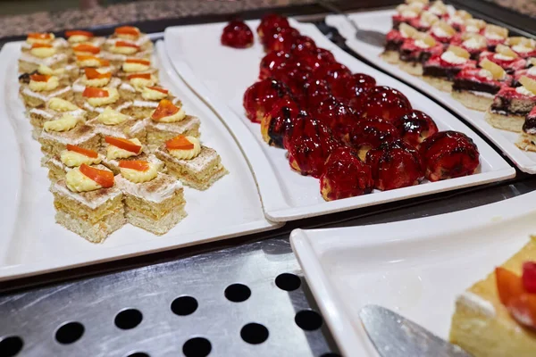 Various Desserts Candy Bar Food Buffet Hotel Brunch Self Service — Foto de Stock