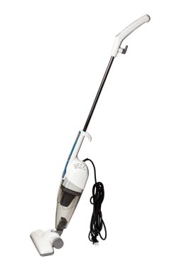 Beyaz arkaplanda kırpma yolu ile izole edilmiş sökülebilir saplı bir elektrik süpürgesi.