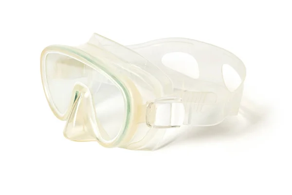 Silikonmask För Snorkling Eller Dykning Vit Bakgrund Med Klippbana Utrustning — Stockfoto