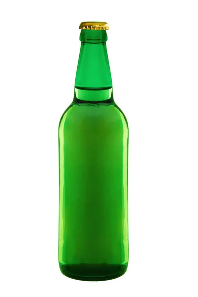 Frasco Vidro Verde Com Limonada Cerveja Isolada Fundo Branco Com — Fotografia de Stock