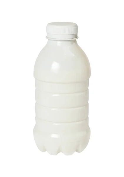 Pequeña Leche Yogur Plástico Blanco Aislada Sobre Fondo Blanco Con — Foto de Stock