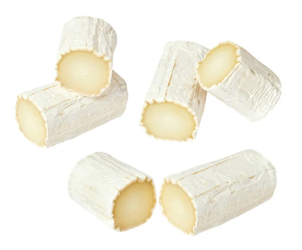Sliced Goat Cheese White Mold Isolated White Background Clipping Path — ストック写真
