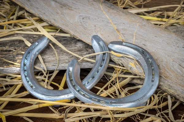 Horse shoes on wood — Stock Photo, Image