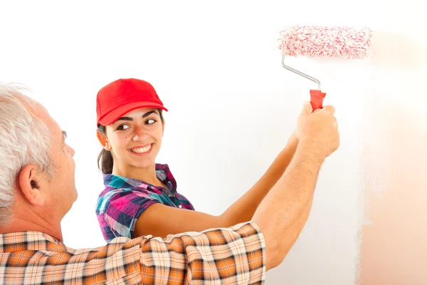 Father and daughter renovating home — Stock Photo, Image