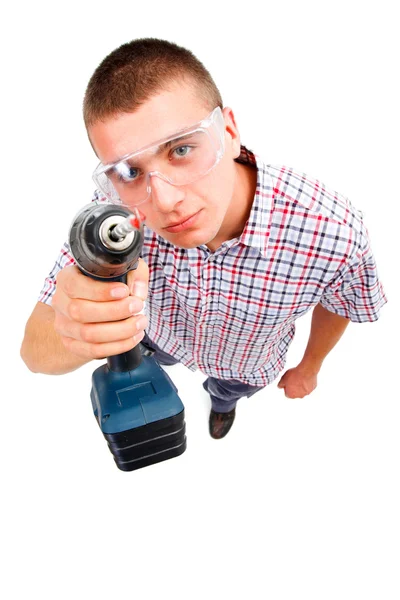 Young handyman drilling — Stock Photo, Image