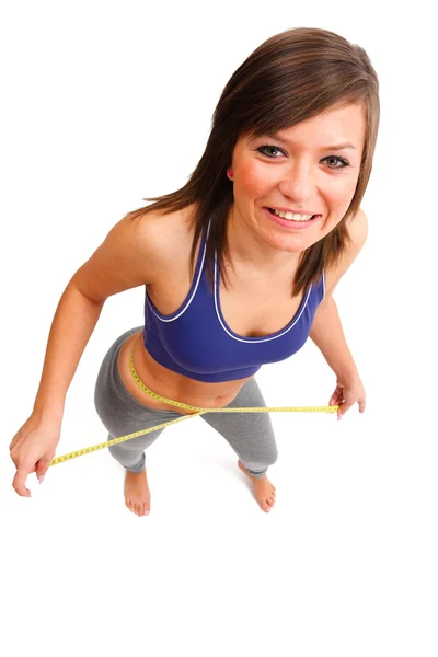 Happy woman with tape-measure — Stock Photo, Image