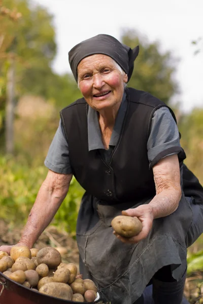 Oudere vrouw buitenshuis werken — Stockfoto