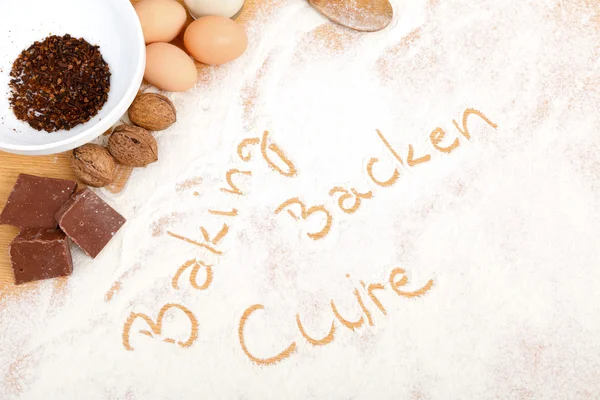 Written in flour - baking, backen, cuire — Stock Photo, Image