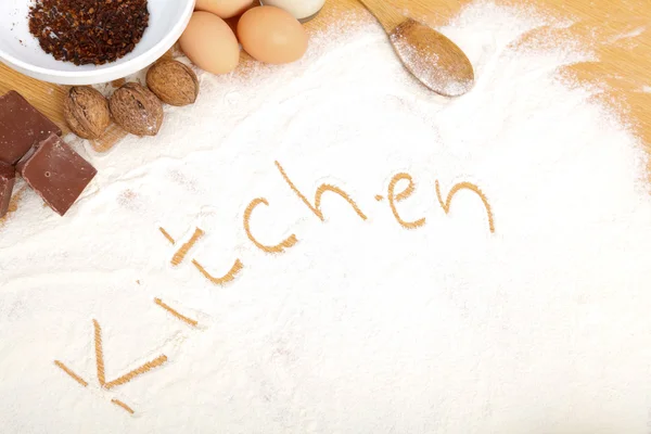 Written in flour - kitchen — Stock Photo, Image
