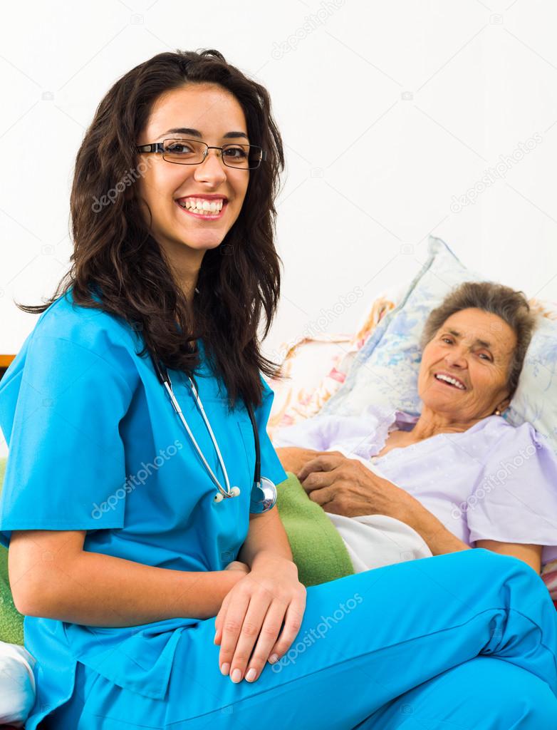 Helpful nurse with patient