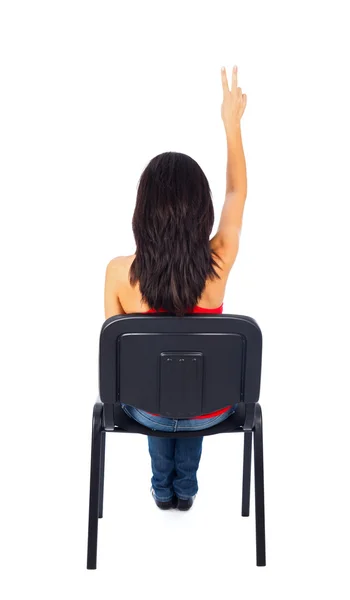 Student raising her hand — Stock Photo, Image