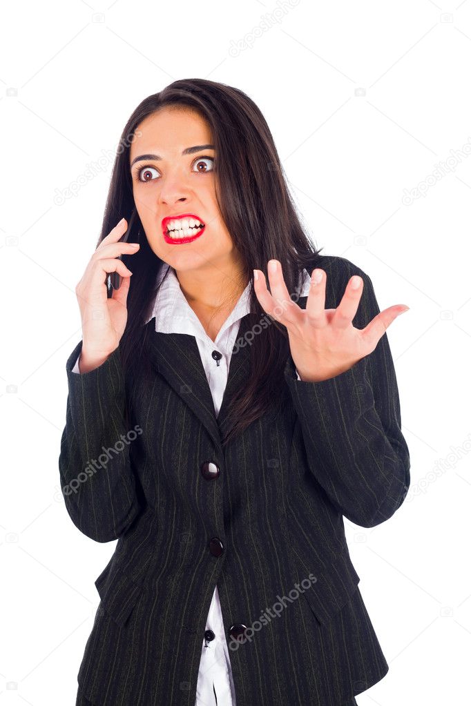 Hystecal woman on phone yelling