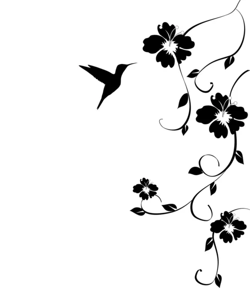 Colibrí y flores — Vector de stock