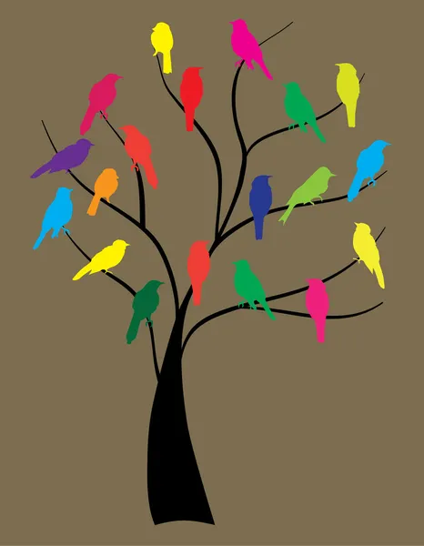 Oiseaux dans l'arbre — Image vectorielle