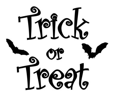 Cadılar Bayramı arka planının vektör çizimi, uçan yarasalarla şaka mı şeker mi?