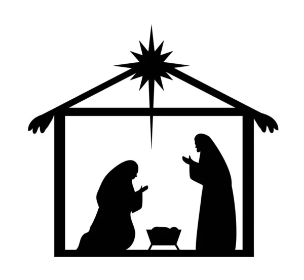 Vectorillustratie Van Kerststal Christelijk Geloof Religieuze Achtergrond — Stockvector