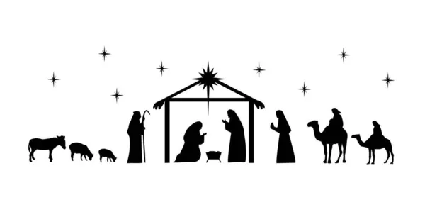 Vector Illustratie Van Kerststal Christelijk Geloof Religieuze Achtergrond — Stockvector