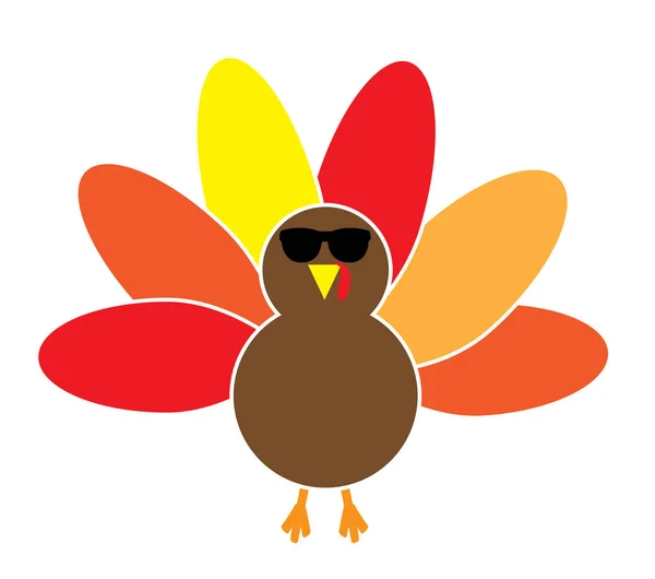 Vector Illustration Cute Turkey Sunglasses Thanksgiving Background — Stock Vector