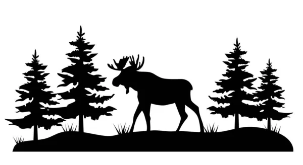 Vector Illustration Moose Woods Silhouette — Stock Vector