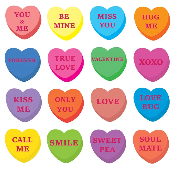 Vector Illustration Hearts Valentines Conversation Hearts — Stock Vector