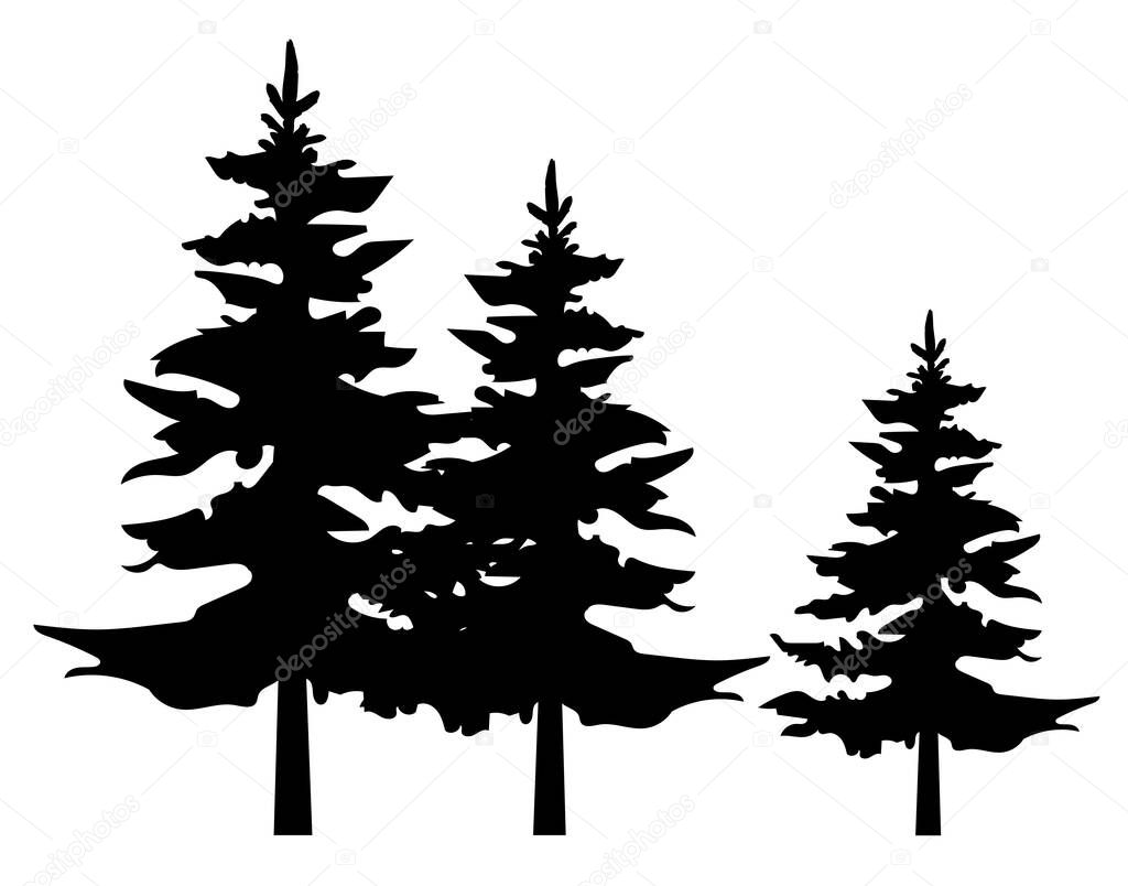 Vector Illustration of a tree silhouette, forest, nature background.