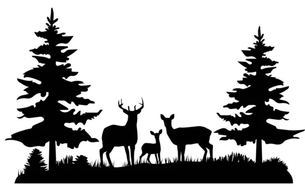 Vector Illustration Deer Family Forest — 图库矢量图片