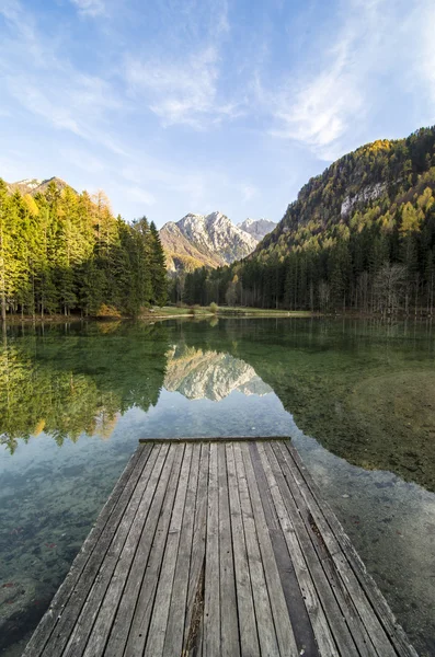 View from pier on a Jezersko lake — Stock Photo, Image