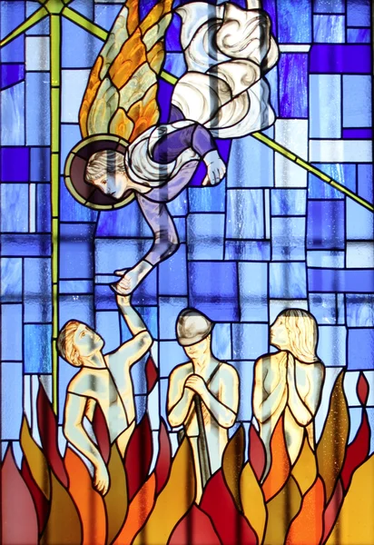 천사와 악마, 스테인드 글라스 교회 창 로열티 프리 스톡 이미지