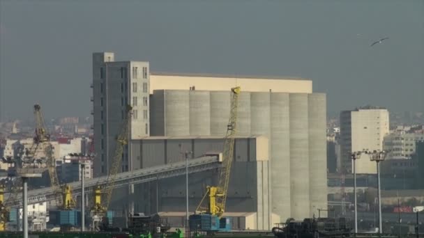 Korn och vete silos i barcelona hamn — Stockvideo