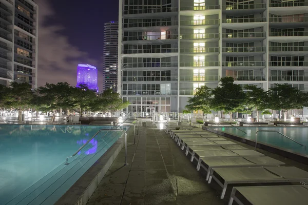Swimming pools among high rise buildings Stock Picture