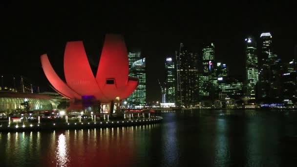 Сингапур: Марина Бей ночью — стоковое видео