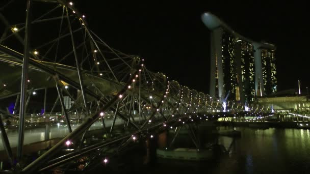 Helix bridge and Marina Bay Sands in Singapore — Stock Video