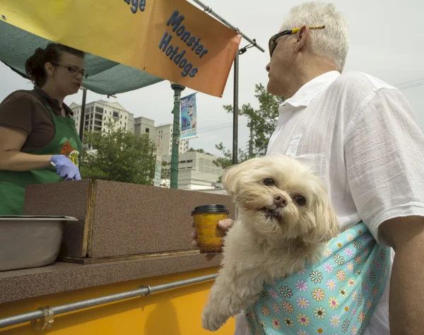 yavru köpek sling onun sahibi ile üzerinde