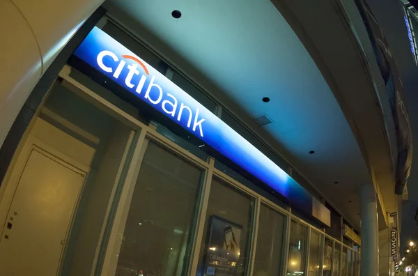 Logo and sign of Citibank, nocturnal Stock Image