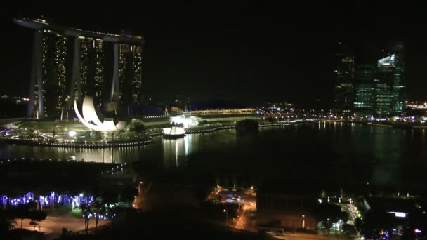 Bahía Marina de noche, Singapur — Vídeos de Stock