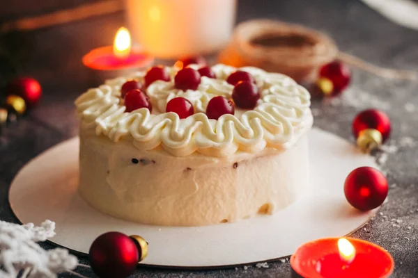 Christmas Cake Delicious Cake Winter Decor Lingonberry Cake Table — Stockfoto