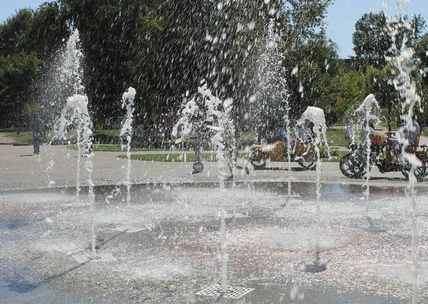 Fountain in a Sumy city park in summer Ukraine