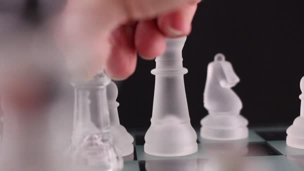 Crystal chess. The end of the game. King goes down. — Stock Video