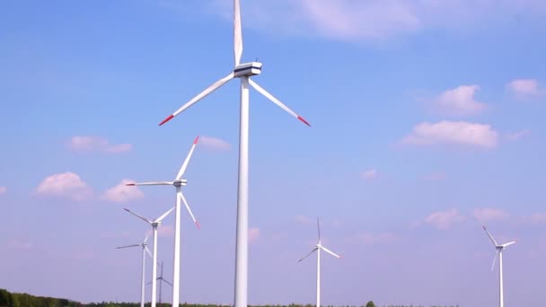 Veld met wind generatoren — Stockvideo