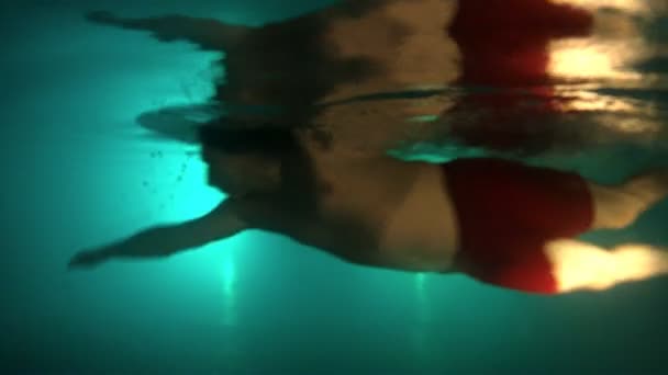 Bir adam bir havuzda yüzüyor — Stok video