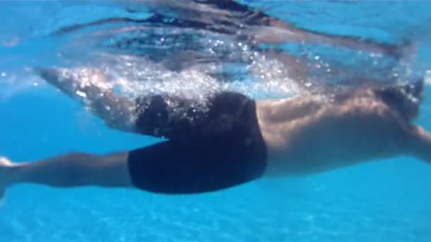 Un homme nage dans une piscine — Video